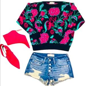 VINTAGE RETRO 1980’s FLORAL PULLOVER/SWEATER SZ M